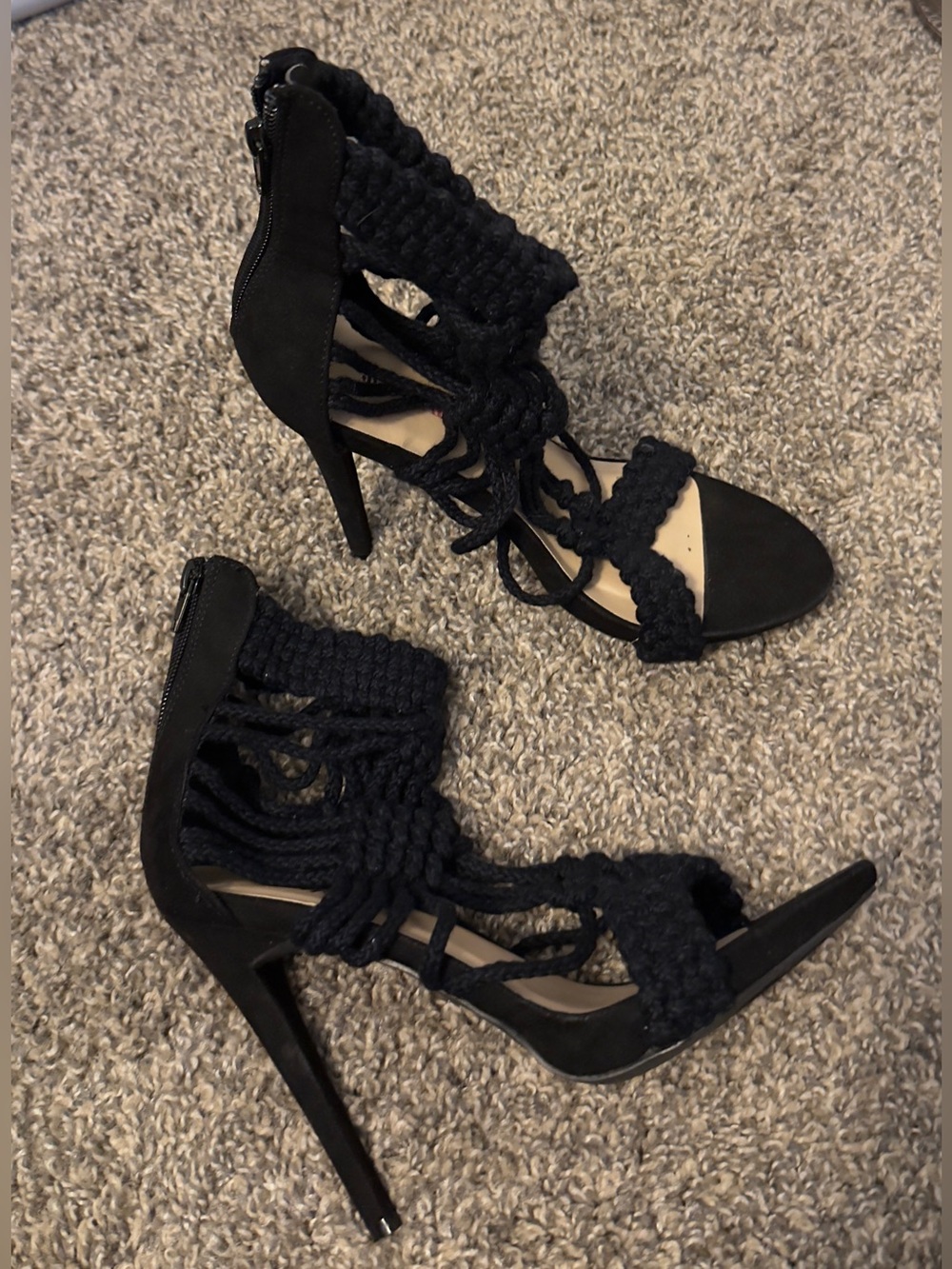 JustFab Black Braided Rope Stiletto Sandals
